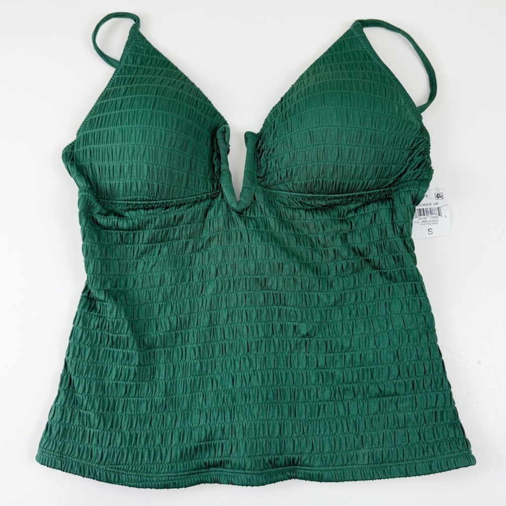 Bar iii Tankini Top Womens Small Green Fiji Foliage Pucker Up Swim NWT NEW